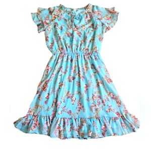 LC Lauren Conrad floral flutter sleeves mini dress, small, blue